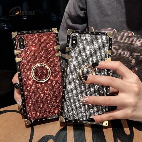 For Samsung A51 A50 A71 A70 A20S A81 A91 A21 A31 A10S M20 M30s M10 A10 A20 A30 Case Square Glitter Grid Diamond Ring Stand Cover