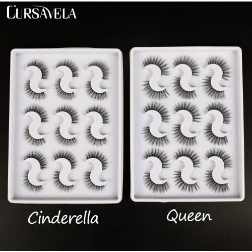 Cursavela 5D Mink Lashes Natural Volume And Natural Fluffy Wispies Cross False Silk Eyelashes 9 pairs | Cinderella and Queen