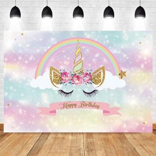 Unicorn Party Backdrop Photography Rainbow Banner For Photo Studio Personalise Photo Background Baby Birthday Photophone Props