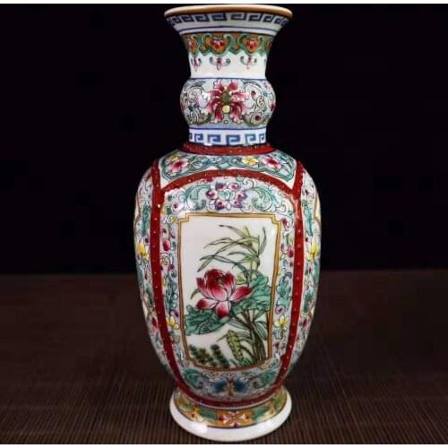 Exquisite Chinese Archaize Colored Enamel Decorative Flowers Porcelain Vase No.3