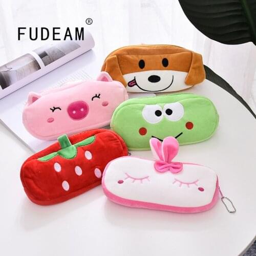 FUDEAM Soft Plush Cartoon Women Long Coin Purse Cute Zipper Girl School Stationery Pencil Case Usb Cable Storage Bag Key Wallet