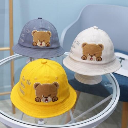 Cartoon Little Bear Kids Caps Cute Boy Girl Fisherman Hat Panama Beach Sun Cap Newborn Baby Accessories Basin Hats 3-12 Months