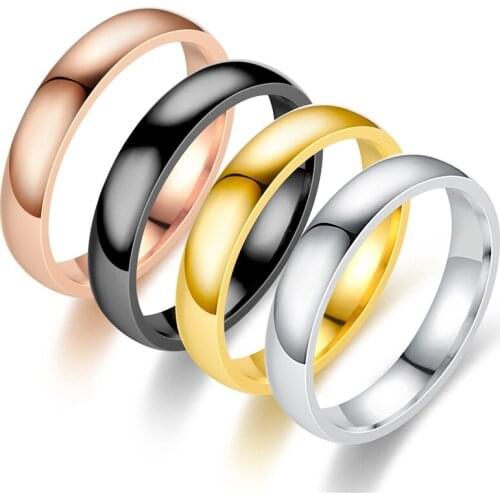 JUCHAO 4 / 6 mm Stainless Steel Arc Smooth Couple Ring Women Gold Silver Black Color Rings