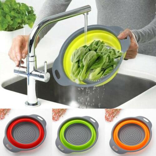 Kitchen Collapsible Foldable Silicone Colander Fruit Vegetable Strainer Basket