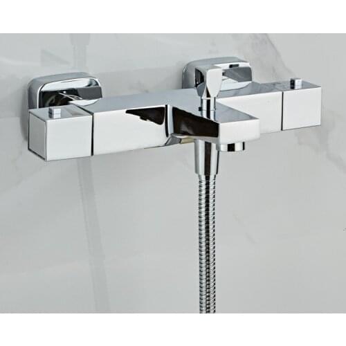 Square Thermostatic Bath Mixer Shower Control Valve Bottom Faucet Wall Mounted Bathroom Hot And Cold Brass Mixer Bathtub Tap
