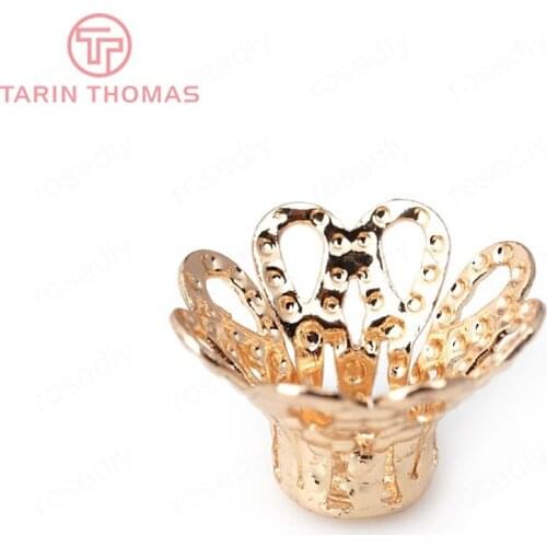 10PCS 12MM 24K Champagne Gold Color Brass Flower Beads Caps High Quality Diy Jewelry Findings Accessories wholesale