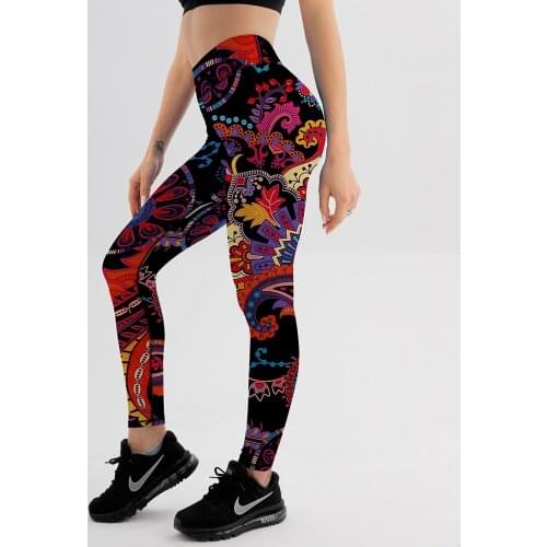 Push Up Leggings For Fitness High Waist Workout Tights Sport Woman Ethnic fFlower Print Tights Yoga Pants