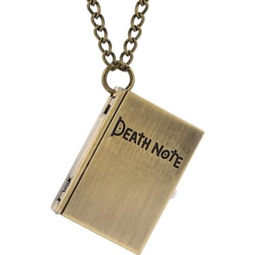Mini Small Death Note Book Square Shape Quartz Pocket Watch Necklace Vintage Pendant Chain Death Note Jewelry for Children Kids
