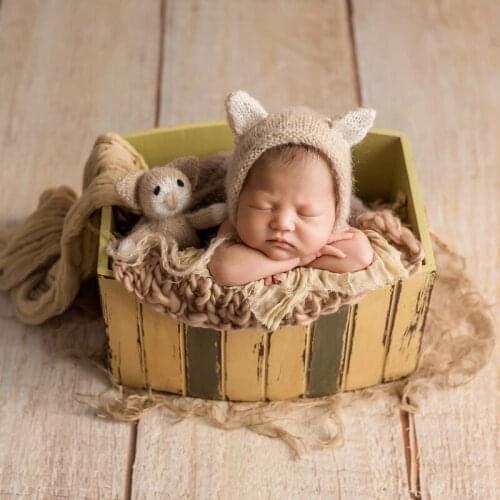 Cute Newborn Hat and Toy Set Knitted Cat Stuffed Toys Newborn Kitty Hat Crochet Bonnet Baby Animal Bonnet for Photography Shoot
