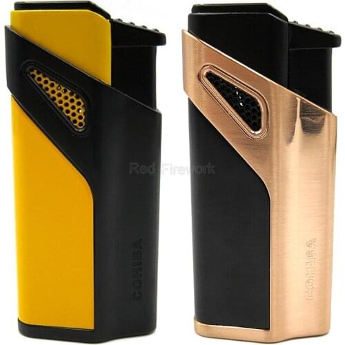 COHIBA Fashion Lighters Windproof Lighter Refillable 3 Torch Jet Blue Flame Metal Cigar Lighter Lighter With Punch