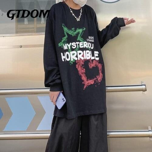 GTDOM Men 2021 Autumn New Loose Cotton Men Clothing Heart Print High Street HIP HOP O-Neck Long Sleeve Oversize T-shirts