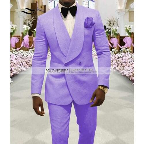 2 Pieces Mens Suit Lavender Casual Floral Blazer Prom Purple Tuxedo Tweed Shawl Lapel Dinner Party White Jacket Wedding Grooms