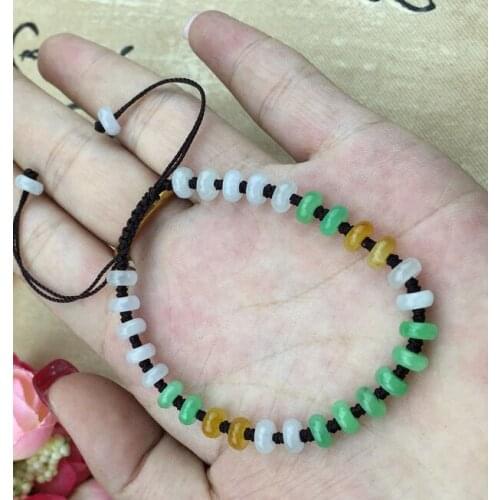Natural Burmese A-material jadeite ice seed abacus beads three-color hand-knitted Bracelet Adjustable