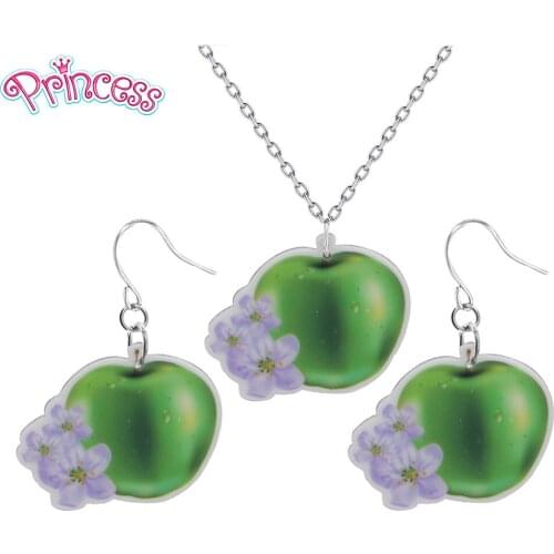 2019 New Fashion Girls Kids Gift Jewelry Cute Fruit Green Apple Earring Pendant Short Chain Necklace Xma Gift Wholesale KS79