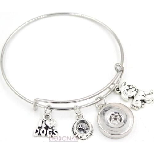 New Arrival 18mm Snap Jewelry Animal Dog Bracelet Pet I love Dogs Charms Bangle Snap Bracelets for Dog Lover Gifts