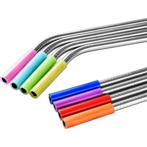 Disposable silicone tip metal drinking straw covers 6mm 8mm stainless steel straw silicone cap LX9056