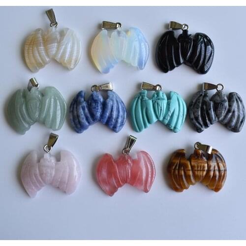 Wholesale 10pcs/lot fashion natural stone mix carving bat shaped pendants for necklace jewelry free shipping