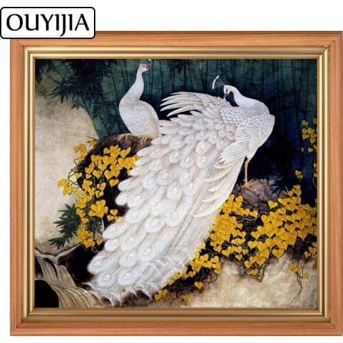 OUYIJIA White Peacock Animals 5D DIY Art Diamond Painting Cross Stitch Mosaic Rhinestone Home Decoration Diamond Embroidery B
