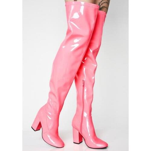 Sestito 2018 Lady Autumn/Winter Chunky Heels Over-the-knee Boots Women Bling Patent Leather Shoes Girls Round Toe Long Boots