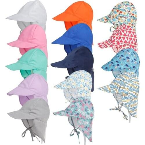 Baby Summer Sun Hat Children Outdoor Neck Ear Cover Anti UV Protection Beach Caps Kids Boy Girl Swimming Flap Caps for 0-5 Years