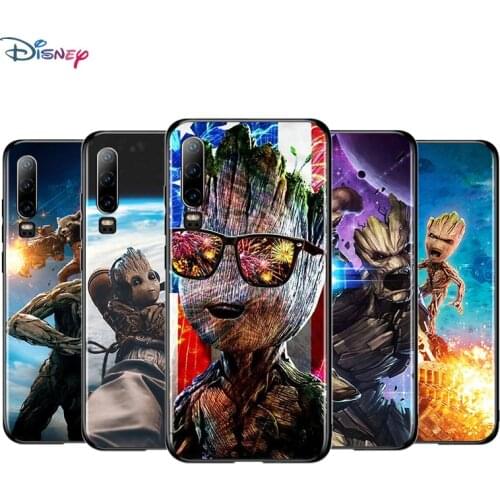 Marvel Avengers Super Hero Groot For Huawei P50 P40 P30 P20 P10 P9 P8 Lite E Mini Pro Plus 5G Soft TPU Silicone Black Phone Case