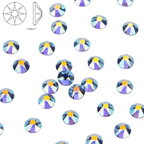 High Brilliance Light Sapphire AB Shimmer FlatBack Non-HotFix Rhinestones Nail Art Crystal 16 Facets Cut Flat Back Rhinestones