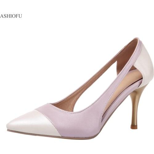 ASHIOFU Womens Hot Style High Heel Pumps Patchwork Office&Career Dress Shoes Fashion Slip-on Party Prom Court Shoes