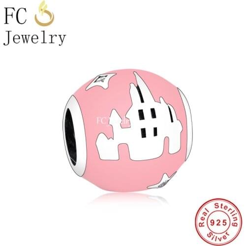 FC Jewelry Fit Original Charm Bracelet Authentic 925 Sterling Silver Pink Enamel Castle Star Bead For Making Women Berloque 2021