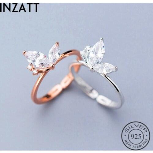 INZATT Real 925 Sterling Silver Zircon Butterfly Adjustable Ring For Women Party Cute Fine Jewelry MInimalist Accessories Gift