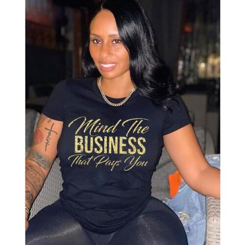 Zoctuo Fashion T-shirt Tops Gold Letter Printing Summer Clothing Vintage Black Loose Casual Classic Short Sleeve Tee Top New