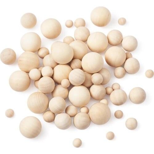1Set Wooden Round Ball Beads Natural Wood Undrilled/No Hole/With Hole Beads Spacer For Handmade Jewelry Making Various Styles