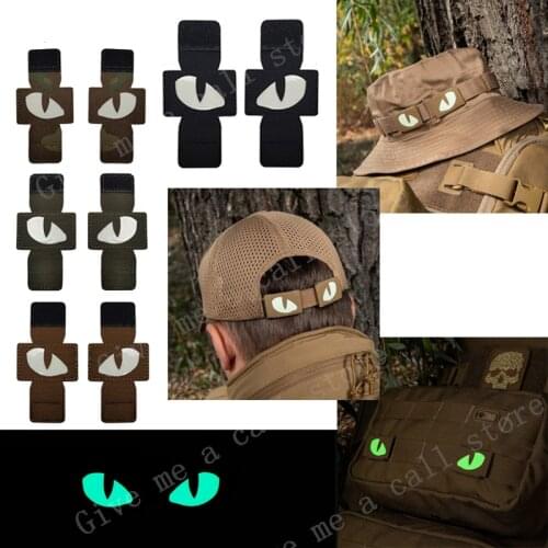 1 Pair Cat Eye Velcro Buckle Patch Luminous Night Identification Chapter Outdoor MOLLE Pendant Reflective Safety For Hat Bag
