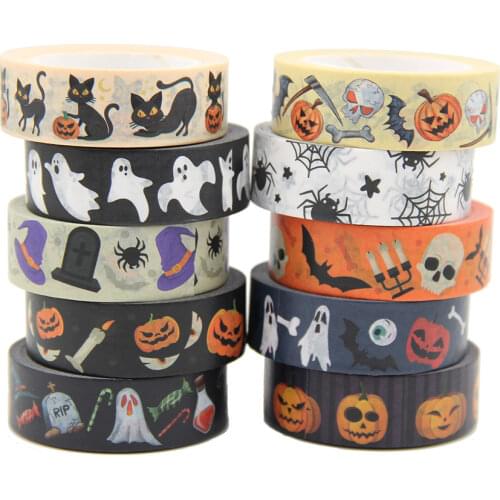 1PC Halloween Washi Tape Pumpkin Skeleton skull Bat ,Cats designs DIY Scrapbooking Paper Photo Album Adhesive Masking Tape