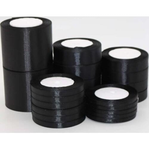 25Yards/Roll Black Silk Satin Ribbon Wedding Party Decoration Gift Wrapping Christmas New Year Apparel Sewing Fabric Ribbons