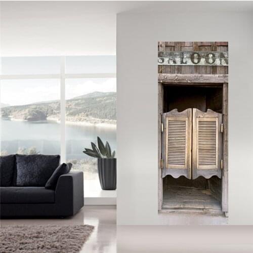 Saloon 3D PVC Door Stickers DIY Self-adhesive Waterproof Wallpaper For Living Room Kids Room Bedroom Decor Mural Decals Posters