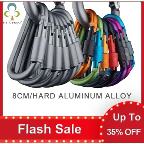 4Pcs/lot alloy carabiner climbing 8cm locking type d quickdraw carabiner buckle buckle hanging aluminum nut backpack buckle YJN