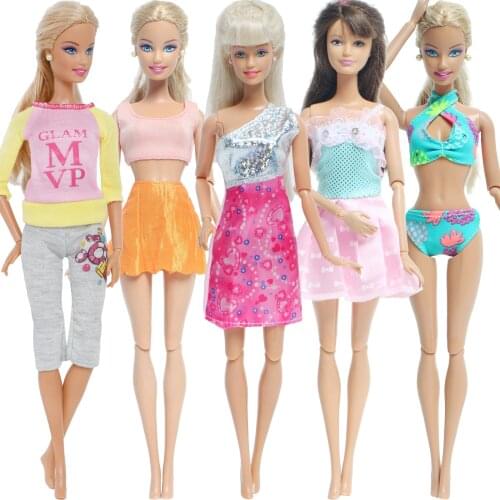 High Quality 5 Sets Doll Outfits for Barbie Doll Dress Flower Swimsuit T-shirt Pants Short Skirt Summer Clothes Accessories Toys