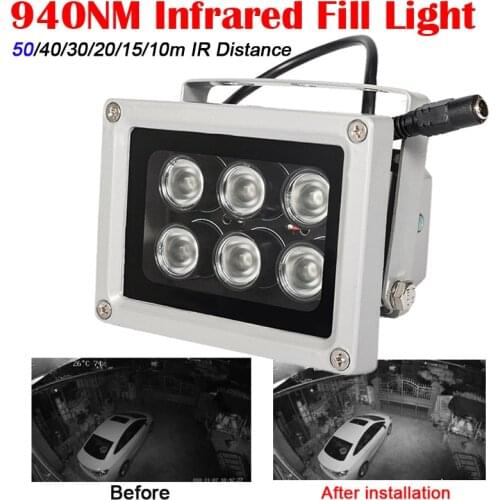 50M Invisible illuminator 940NM 6Array LEDs Infrared Light Waterproof Night Vision Fill Light for CCTV Camera 90/60/45/30 degree