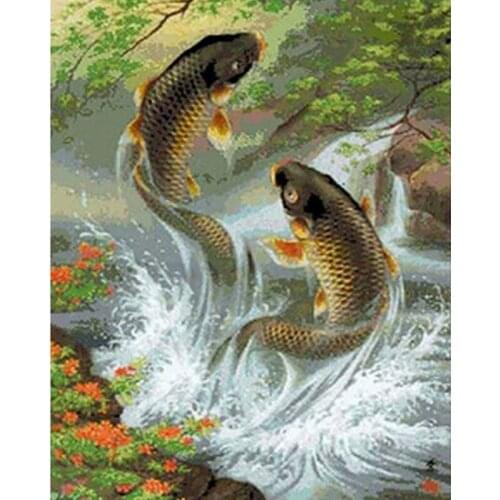 Needlework full diamond embroidery animal diy diamond painting Fish jump square 3d drill diamond mosaic icon paste full crafts