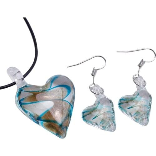 Free Shipping 6 stet Jewelry Women Party Necklace/earrings heart-shaped Lampwork Glass Murano Bead Necklace Earring Fashion