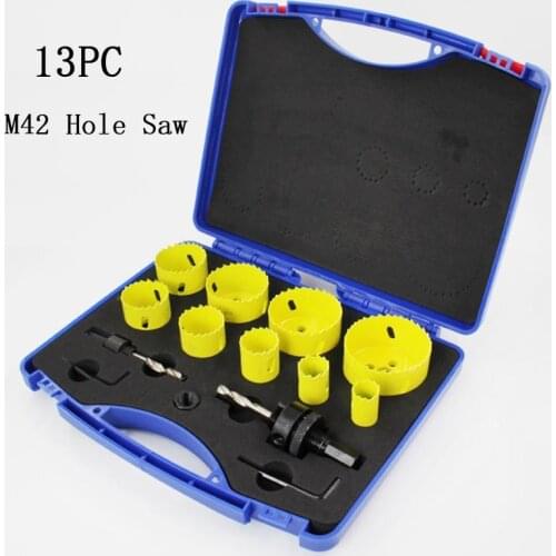 13Pcs HSS Bi-metal Adjustable Hole Saw Cutter Set Wood Metal Stainless Cutting Tool Drill Bits 19-64mm