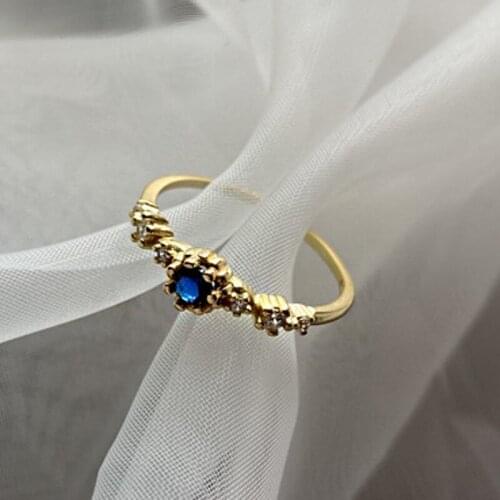 BOCAI New 100% Solid S925 sterling Silver Woman Ring Literary Retro Blue Zircon Open Ring Woman mini jewelry