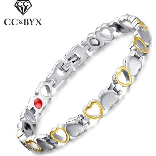 CC Vintage Heart Bracelets For Women 3 Colors Bangle Magnet Titanium Germanium Stone Trendy Jewelry Adjustable Size SBRM-020