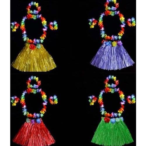 Colorful 40CM Hawaii Flower Lei Headband Garland Wreath Hula Skirt Fancy Dress Costume Summer Holiday Party Halloween