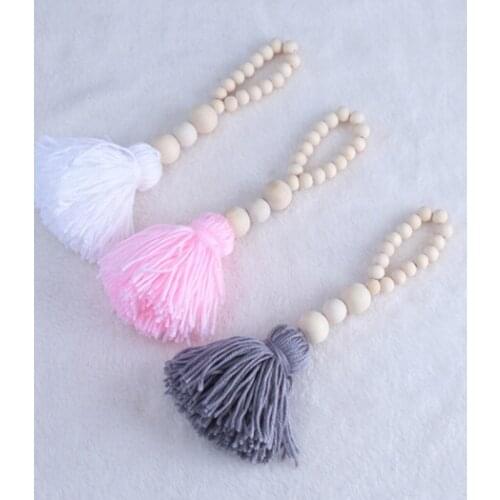 Handmade Wood Beads Tassel Pendant Wall Hanging Decoration Nordic Kid Room Wall Haning Decorations Wooden Beads Tassel Pendant