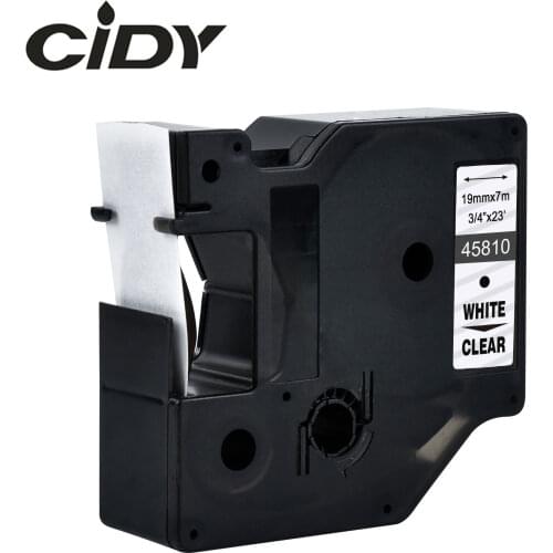 CIDY 45810 White on clear Compatible Dymo D1 19mm Label Tape Ribbons Cassette for Dymo Label Manager 160 280 210