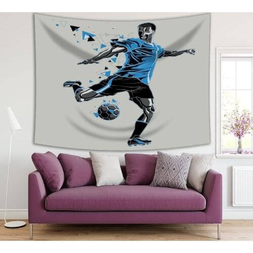 Tapestry Football Soccer Player Sports Theme Blue Black Artistic Illustration Printed