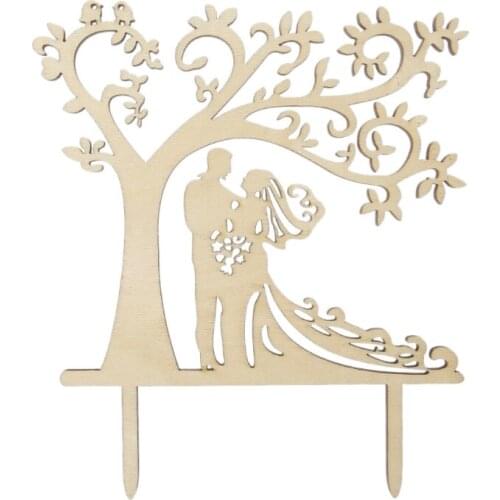 Personalised Rustic Wooden Wedding Cake Topper Mr & Mrs Silhouette Tree Decor