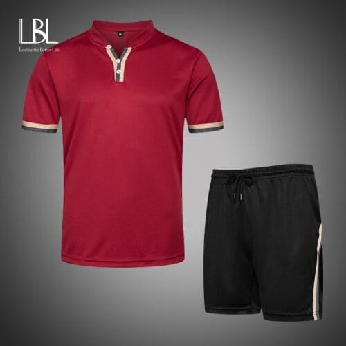 LBL Male Set 2021 Streetwear Summer Polo Shirt + Ankle-length Pant hip hop Outwear Men Suit Two Piece Shorts Set Casual Clothes