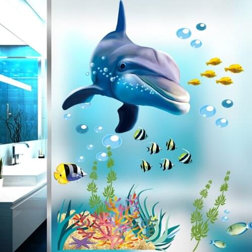 Cartoon Underwater Sea Fish Shark Bubble Wall Stickers For Kids Rooms Ocean Window Bathroom bedroom Wall Decals poster mural